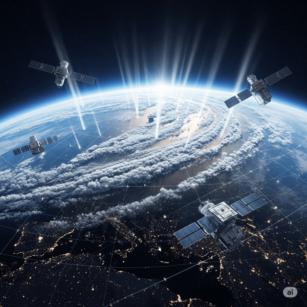 Artistic visualization of geoengineering technology with stratospheric aerosol injection and carbon capture machines